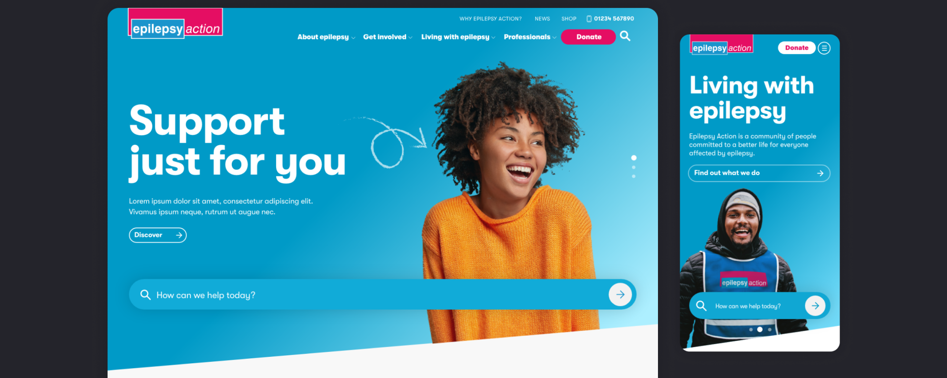 Epilepsy Action Website Homepage on Desktop and Mobile