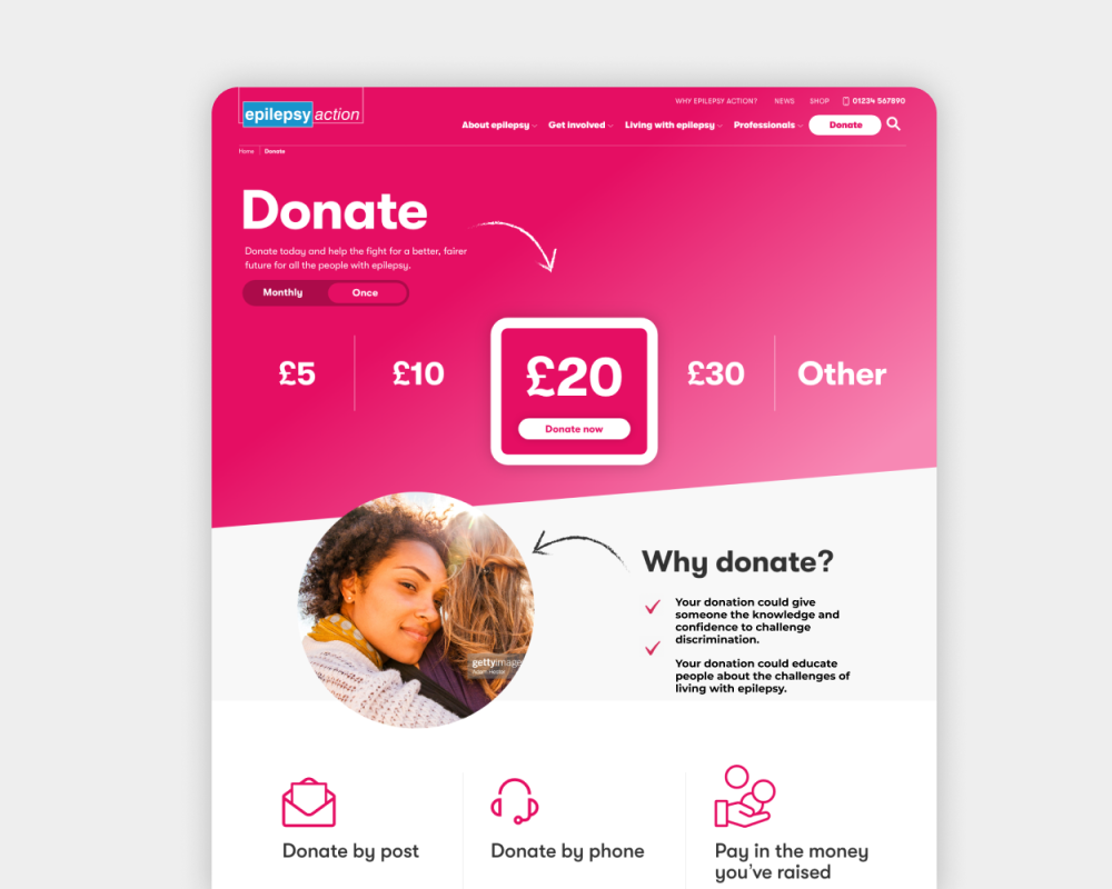 Epilepsy Action Website Donate page
