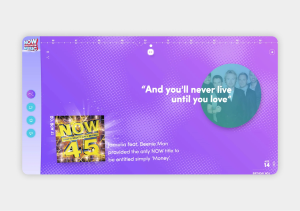 NOW Music website timeline example
