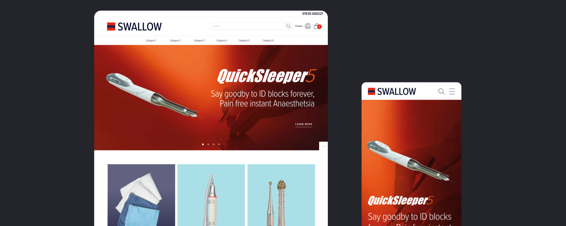 Swallow Dental Website Homepage on Desktop and Mobile