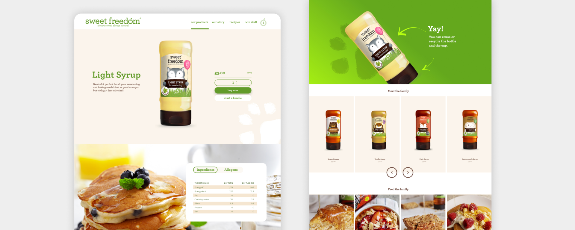 Sweet Freedom Website Product Pages