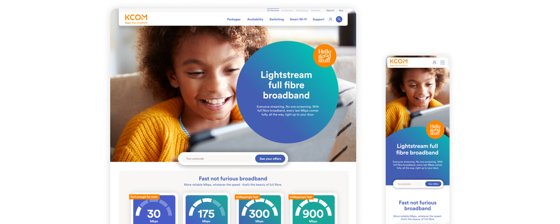 KCOM Website Desktop and Mobile screens