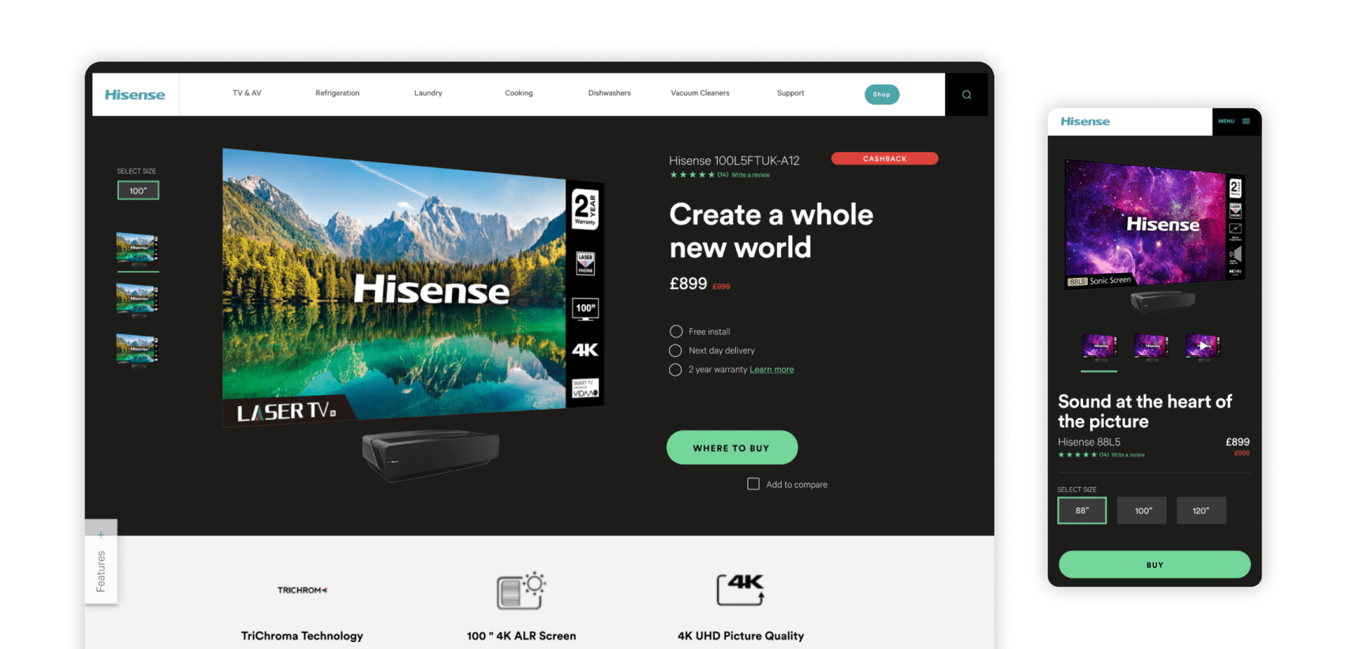 Hisense Website Desktop and Mobile Screens