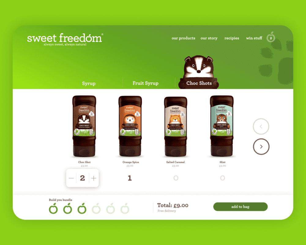 Sweet Freedom Website Product Selector