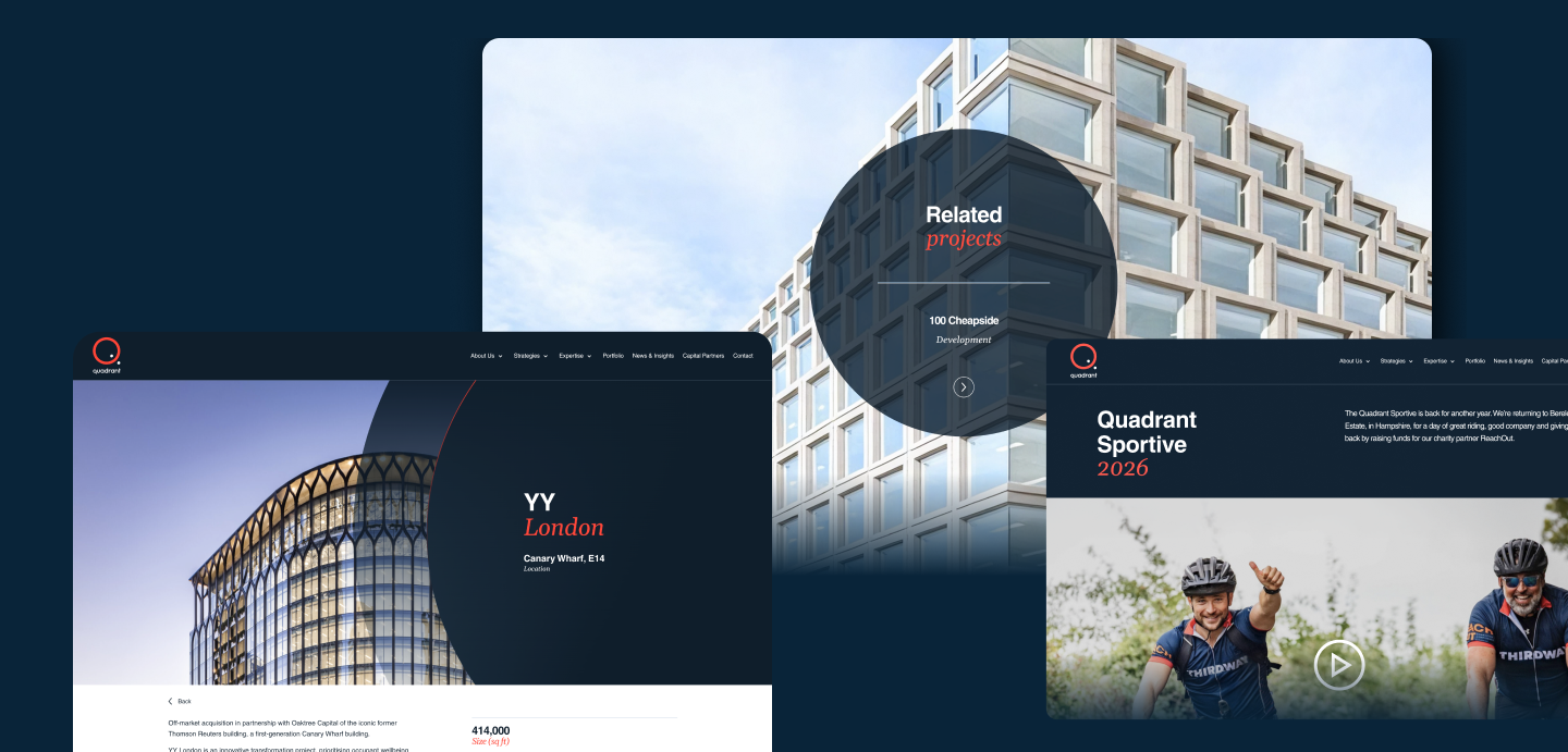 Screens of the Quadrant website