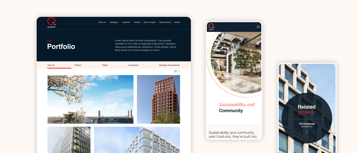 Screens of the updated Quadrant website